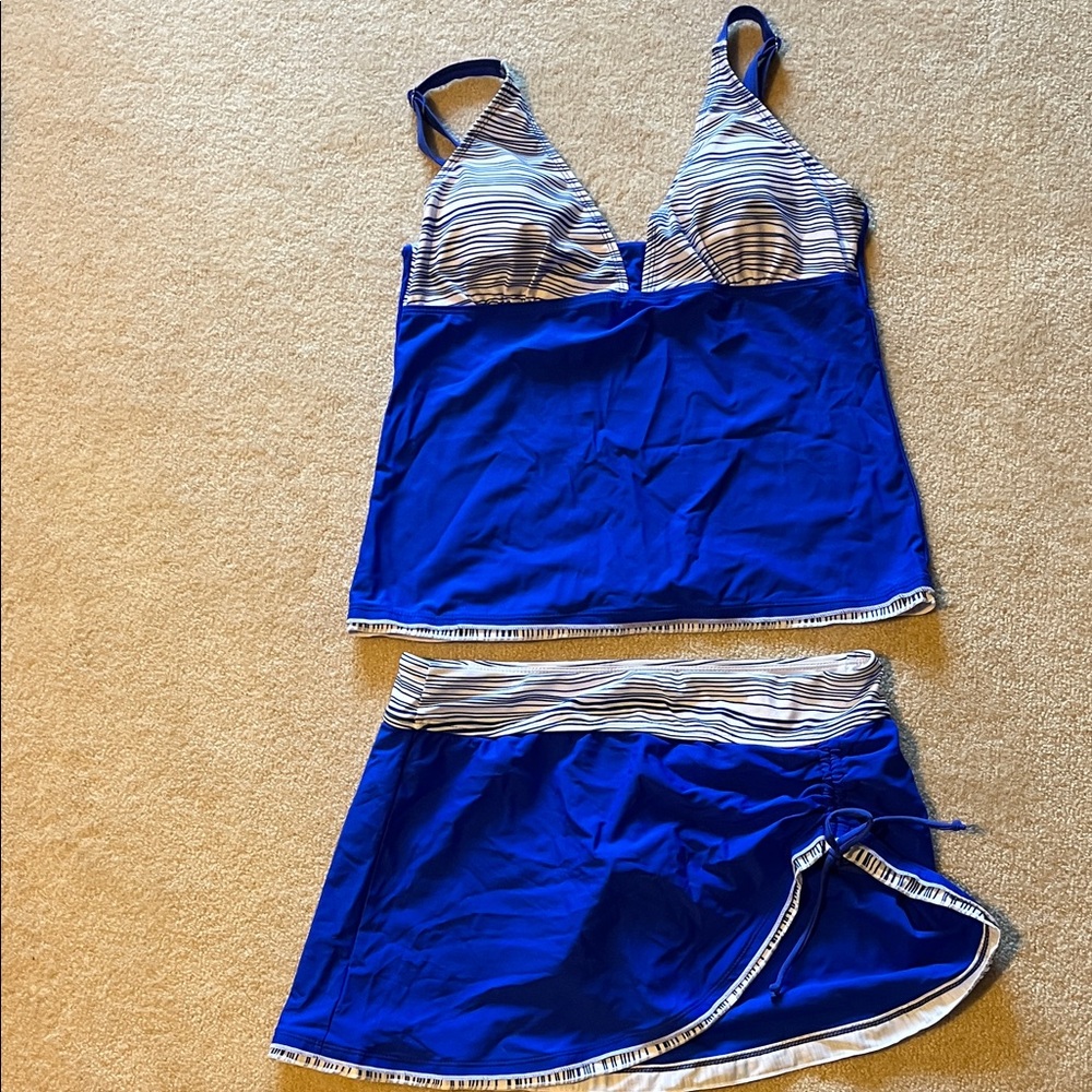 Blue and White Tankini Swimwear